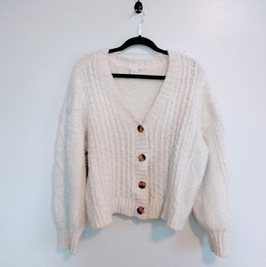 Ady P 1x. Cream ribbed button up cardigan sweater.